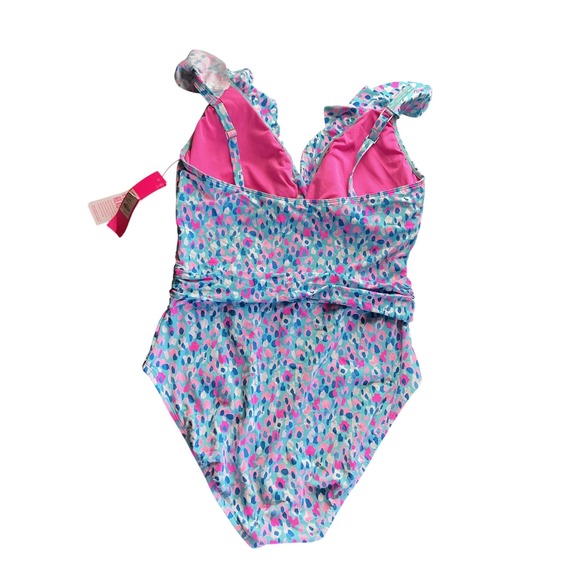 Lilly Pulitzer Delphie One Piece Swimsuit Blue Ibiza Hottie Dottie Ruffle 16 NEW - Picture 3 of 14